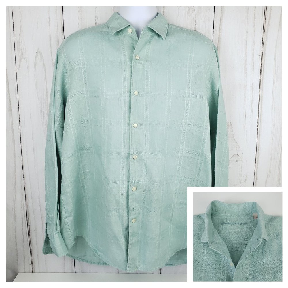 Tommy Bahama Men's 100% Linen Button Up Check